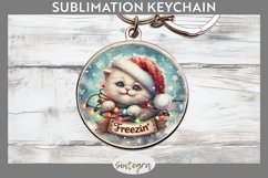 Christmas Vintage Freezin&#039; Cat Entangled Round Keychain Subl Product Image 1