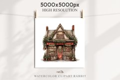 Christmas Vintage Storefront House Santa Winter Shop Clipart  Nursery wall art card making collage printable files xmas decor junk journal sublimation santa watercolor Vintage Christmas Santa House clipart, christmas storefront, winter shop bakery Decor