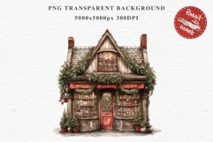 Christmas Vintage Storefront House Santa Winter Shop Clipart  Nursery wall art card making collage printable files xmas decor junk journal sublimation santa watercolor Vintage Christmas Santa House clipart, christmas storefront, winter shop bakery Decor