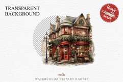 Christmas Vintage Storefront House Santa Winter Shop Clipart  Nursery wall art card making collage printable files xmas decor junk journal sublimation santa watercolor Vintage Christmas Santa House clipart, christmas storefront, winter shop bakery Decor