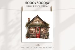 Christmas Vintage Storefront House Santa Winter Shop Clipart  Nursery wall art card making collage printable files xmas decor junk journal sublimation santa watercolor Vintage Christmas Santa House clipart, christmas storefront, winter shop bakery Decor