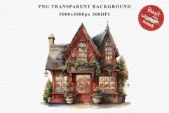 Christmas Vintage Storefront House Santa Winter Shop Clipart  Nursery wall art card making collage printable files xmas decor junk journal sublimation santa watercolor Vintage Christmas Santa House clipart, christmas storefront, winter shop bakery Decor