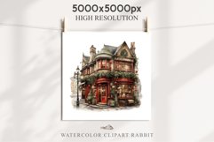 Christmas Vintage Storefront House Santa Winter Shop Clipart  Nursery wall art card making collage printable files xmas decor junk journal sublimation santa watercolor Vintage Christmas Santa House clipart, christmas storefront, winter shop bakery Decor