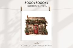 Christmas Vintage Storefront House Santa Winter Shop Clipart  Nursery wall art card making collage printable files xmas decor junk journal sublimation santa watercolor Vintage Christmas Santa House clipart, christmas storefront, winter shop bakery Decor