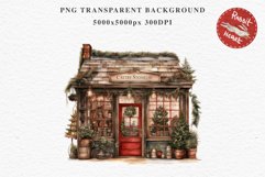 Christmas Vintage Storefront House Santa Winter Shop Clipart  Nursery wall art card making collage printable files xmas decor junk journal sublimation santa watercolor Vintage Christmas Santa House clipart, christmas storefront, winter shop bakery Decor