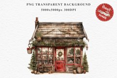 Christmas Vintage Storefront House Santa Winter Shop Clipart  Nursery wall art card making collage printable files xmas decor junk journal sublimation santa watercolor Vintage Christmas Santa House clipart, christmas storefront, winter shop bakery Decor
