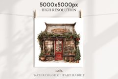 Christmas Vintage Storefront House Santa Winter Shop Clipart  Nursery wall art card making collage printable files xmas decor junk journal sublimation santa watercolor Vintage Christmas Santa House clipart, christmas storefront, winter shop bakery Decor