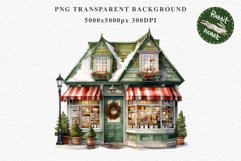 Christmas Vintage Storefront Store House Winter Shop Clipart Nursery wall art card making collage printable files xmas decor junk journal sublimation santa watercolor Vintage Christmas Santa House clipart, candy storefront, winter shop bakery Decor