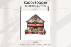 Christmas Vintage Storefront Store House Winter Shop Clipart Nursery wall art card making collage printable files xmas decor junk journal sublimation santa watercolor Vintage Christmas Santa House clipart, candy storefront, winter shop bakery Decor