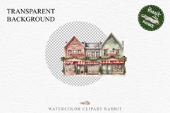Christmas Vintage Storefront Store House Winter Shop Clipart Nursery wall art card making collage printable files xmas decor junk journal sublimation santa watercolor Vintage Christmas Santa House clipart, candy storefront, winter shop bakery Decor