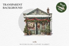 Christmas Vintage Storefront Store House Winter Shop Clipart Nursery wall art card making collage printable files xmas decor junk journal sublimation santa watercolor Vintage Christmas Santa House clipart, candy storefront, winter shop bakery Decor