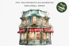 Christmas Vintage Storefront Store House Winter Shop Clipart Nursery wall art card making collage printable files xmas decor junk journal sublimation santa watercolor Vintage Christmas Santa House clipart, candy storefront, winter shop bakery Decor