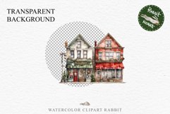 Christmas Vintage Storefront Store House Winter Shop Clipart Nursery wall art card making collage printable files xmas decor junk journal sublimation santa watercolor Vintage Christmas Santa House clipart, candy storefront, winter shop bakery Decor