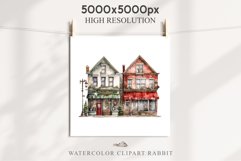 Christmas Vintage Storefront Store House Winter Shop Clipart Nursery wall art card making collage printable files xmas decor junk journal sublimation santa watercolor Vintage Christmas Santa House clipart, candy storefront, winter shop bakery Decor