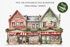 Christmas Vintage Storefront Store House Winter Shop Clipart Nursery wall art card making collage printable files xmas decor junk journal sublimation santa watercolor Vintage Christmas Santa House clipart, candy storefront, winter shop bakery Decor
