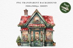 Christmas Vintage Storefront Store House Winter Shop Clipart Nursery wall art card making collage printable files xmas decor junk journal sublimation santa watercolor Vintage Christmas Santa House clipart, candy storefront, winter shop bakery Decor
