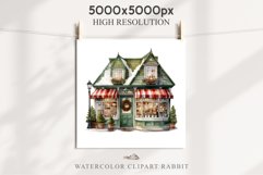 Christmas Vintage Storefront Store House Winter Shop Clipart Nursery wall art card making collage printable files xmas decor junk journal sublimation santa watercolor Vintage Christmas Santa House clipart, candy storefront, winter shop bakery Decor
