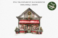 Christmas Vintage Storefront Store House Winter Shop Clipart Nursery wall art card making collage printable files xmas decor junk journal sublimation santa watercolor Vintage Christmas Santa House clipart, candy storefront, winter shop bakery Decor