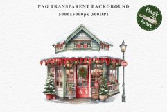 Christmas Vintage Storefront Store House Winter Shop Clipart Nursery wall art card making collage printable files xmas decor junk journal sublimation santa watercolor Vintage Christmas Santa House clipart, candy storefront, winter shop bakery Decor