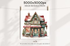 Christmas Vintage Storefront Store House Winter Shop Clipart Nursery wall art card making collage printable files xmas decor junk journal sublimation santa watercolor Vintage Christmas Santa House clipart, candy storefront, winter shop bakery Decor