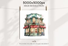 Christmas Vintage Storefront Store House Winter Shop Clipart Nursery wall art card making collage printable files xmas decor junk journal sublimation santa watercolor Vintage Christmas Santa House clipart, candy storefront, winter shop bakery Decor