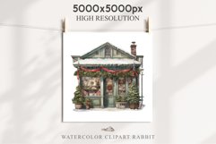 Christmas Vintage Storefront Store House Winter Shop Clipart Nursery wall art card making collage printable files xmas decor junk journal sublimation santa watercolor Vintage Christmas Santa House clipart, candy storefront, winter shop bakery Decor
