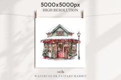 Christmas Vintage Storefront Store House Winter Shop Clipart Nursery wall art card making collage printable files xmas decor junk journal sublimation santa watercolor Vintage Christmas Santa House clipart, candy storefront, winter shop bakery Decor
