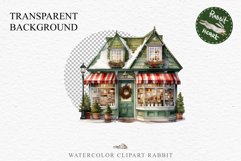 Christmas Vintage Storefront Store House Winter Shop Clipart Nursery wall art card making collage printable files xmas decor junk journal sublimation santa watercolor Vintage Christmas Santa House clipart, candy storefront, winter shop bakery Decor