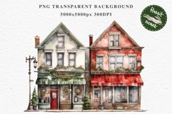 Christmas Vintage Storefront Store House Winter Shop Clipart Nursery wall art card making collage printable files xmas decor junk journal sublimation santa watercolor Vintage Christmas Santa House clipart, candy storefront, winter shop bakery Decor