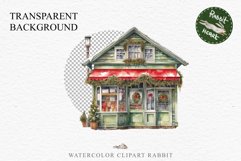 Christmas Vintage Storefront Store House Winter Shop Clipart Nursery wall art card making collage printable files xmas decor junk journal sublimation santa watercolor Vintage Christmas Santa House clipart, candy storefront, winter shop bakery Decor