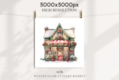 Christmas Vintage Storefront Store House Winter Shop Clipart Nursery wall art card making collage printable files xmas decor junk journal sublimation santa watercolor Vintage Christmas Santa House clipart, candy storefront, winter shop bakery Decor