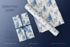 Christmas Story 12 Blue Toile de Jouy Seamless Patterns Product Image 10
