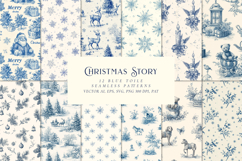Christmas Story 12 Blue Toile de Jouy Seamless Patterns Product Image 1