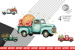 Christmas Vintage Truck Clipart Product Image 1