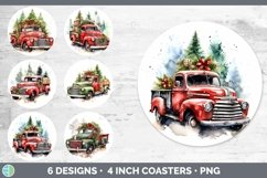 Bundle of six Watercolor Christmas Round Coaster designs.