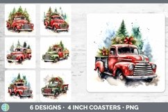 Bundle of six Watercolor Christmas Square Coaster designs.
