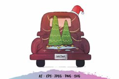 Vintage Christmas Tree Truck Watercolor Product Image 2