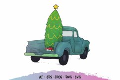Vintage Christmas Tree Truck Watercolor Product Image 2