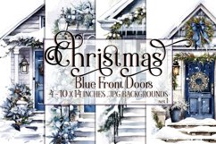 Christmas Backgrounds, 10x14 Watercolor Front Door, Blue, s1 Product Image 1
