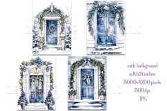 Christmas Backgrounds, 10x14 Watercolor Front Door, Blue, s2 Product Image 2