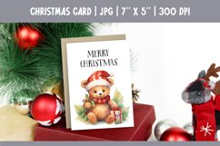 Merry Christmas Card Printable | Watercolor Teddy Bear PNG Product Image 1