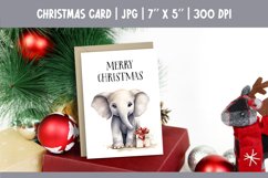 Merry Christmas Card Design Printable | Watercolor Elephant Product Image 1