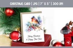 Merry Christmas Card Design Printable | Watercolor Bird PNG Product Image 1