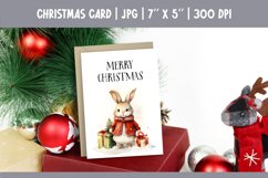 Merry Christmas Card Design Printable | Watercolor Rabbit Product Image 1