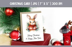 Merry Christmas Card Design Printable | Watercolor Rabbit Product Image 1