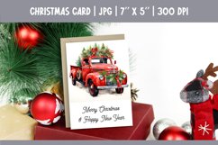 Merry Christmas Card Design Printable | Watercolor Red Truck Product Image 1