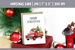 Merry Christmas Card Design Printable | Watercolor Red Truck Product Image 1