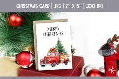 Merry Christmas Card Design Printable | Watercolor Red Truck Product Image 1