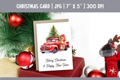 Merry Christmas Card Design Printable | Watercolor Red Truck Product Image 1