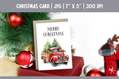 Merry Christmas Card Design Printable | Watercolor Red Truck Product Image 1